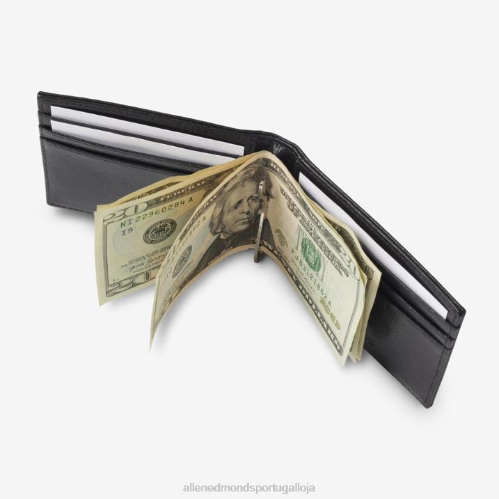 carteira de couro bifold com clipe de dinheiro 848L327 couro preto unissexAllen Edmonds