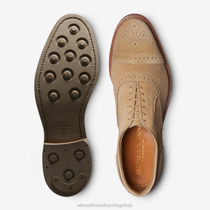 Strandmok Oxford cap toe com sola de borracha dainite 848L245 camurça camelo homensAllen Edmonds