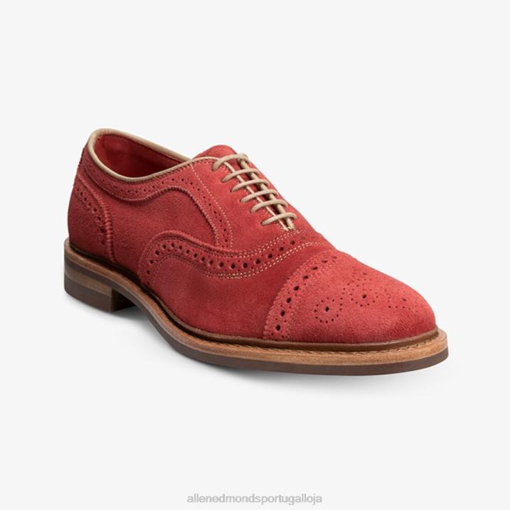 Strandmok Oxford cap toe com sola de borracha dainite 848L246 camurça vermelha carmesim homensAllen Edmonds