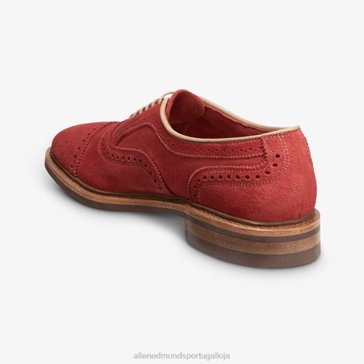 Strandmok Oxford cap toe com sola de borracha dainite 848L246 camurça vermelha carmesim homensAllen Edmonds