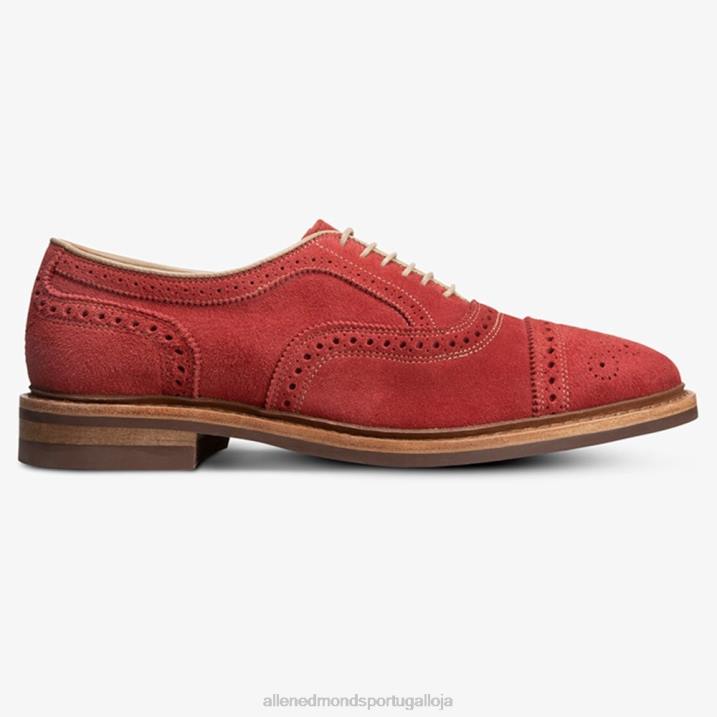 Strandmok Oxford cap toe com sola de borracha dainite 848L246 camurça vermelha carmesim homensAllen Edmonds