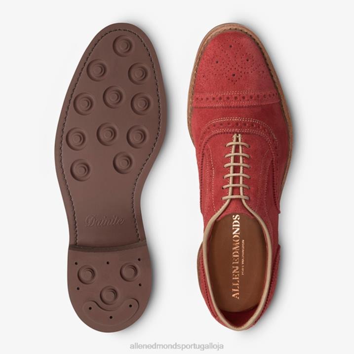 Strandmok Oxford cap toe com sola de borracha dainite 848L246 camurça vermelha carmesim homensAllen Edmonds