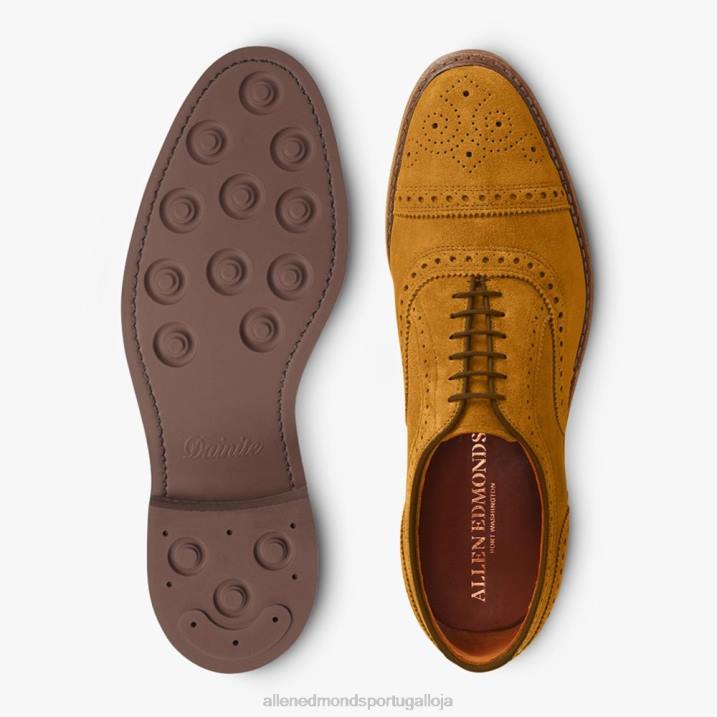 Strandmok Oxford cap toe com sola de borracha dainite 848L247 camurça de açafrão homensAllen Edmonds