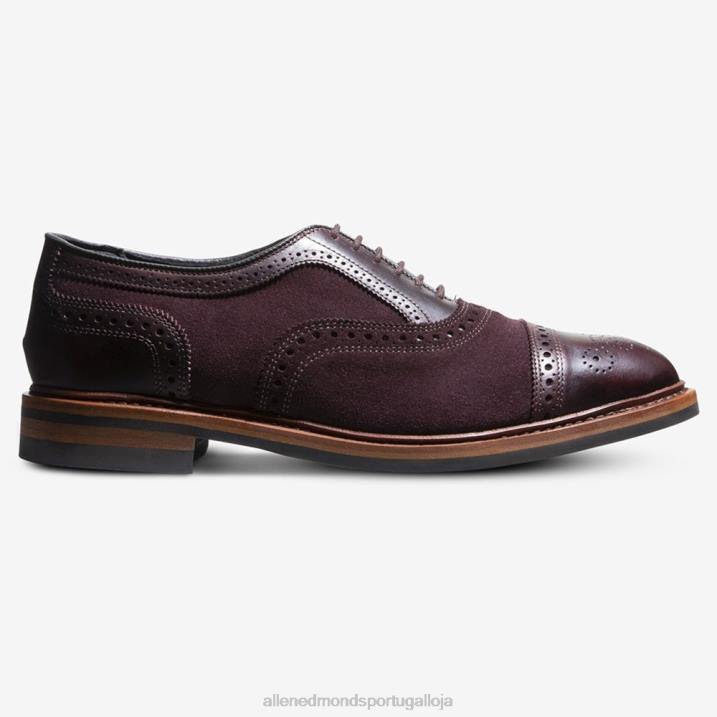 Strandmok Oxford cap toe com sola de borracha dainite 848L249 camurça bordô homensAllen Edmonds