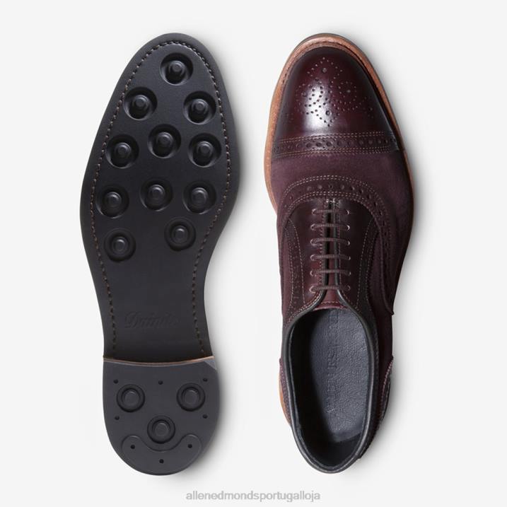 Strandmok Oxford cap toe com sola de borracha dainite 848L249 camurça bordô homensAllen Edmonds