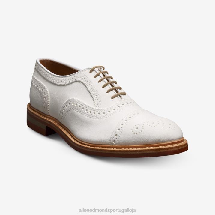 Strandmok Oxford cap toe com sola de borracha dainite 848L9 camurça branca homensAllen Edmonds