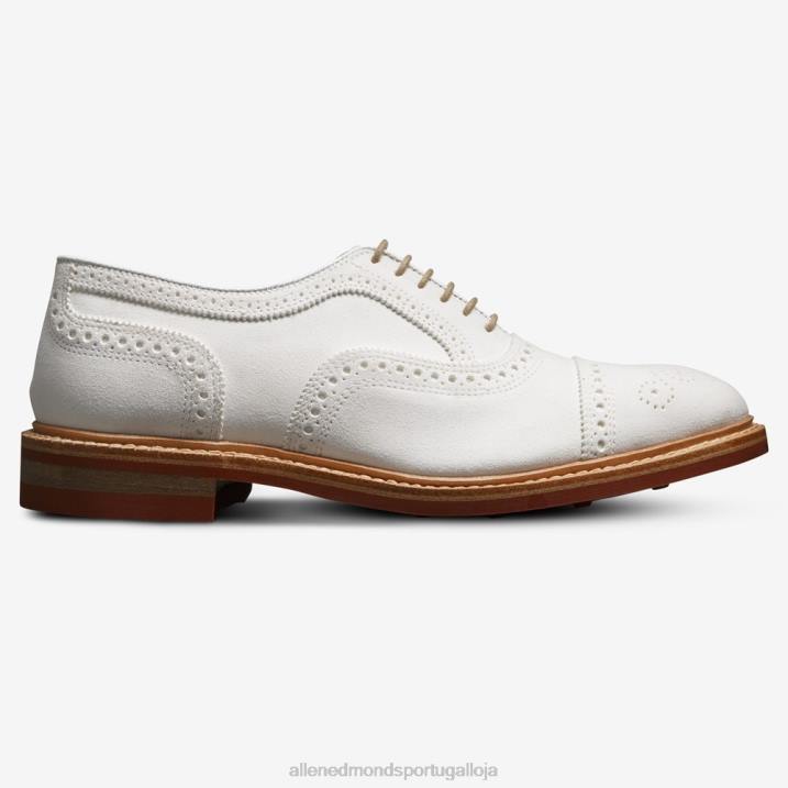 Strandmok Oxford cap toe com sola de borracha dainite 848L9 camurça branca homensAllen Edmonds