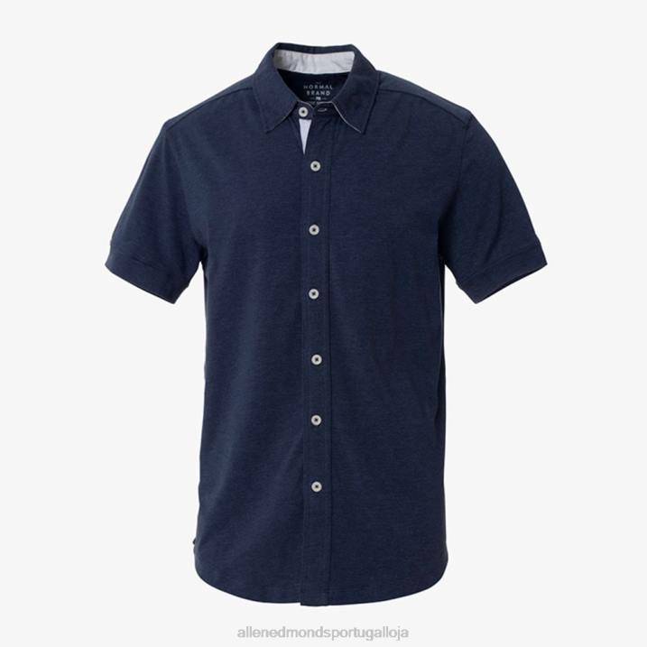 camisa de manga curta de botão ativo 848L204 marinha unissexAllen Edmonds