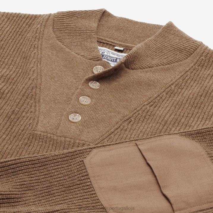 schott n.y.c. suéter henley militar 848L521 camelo unissexAllen Edmonds